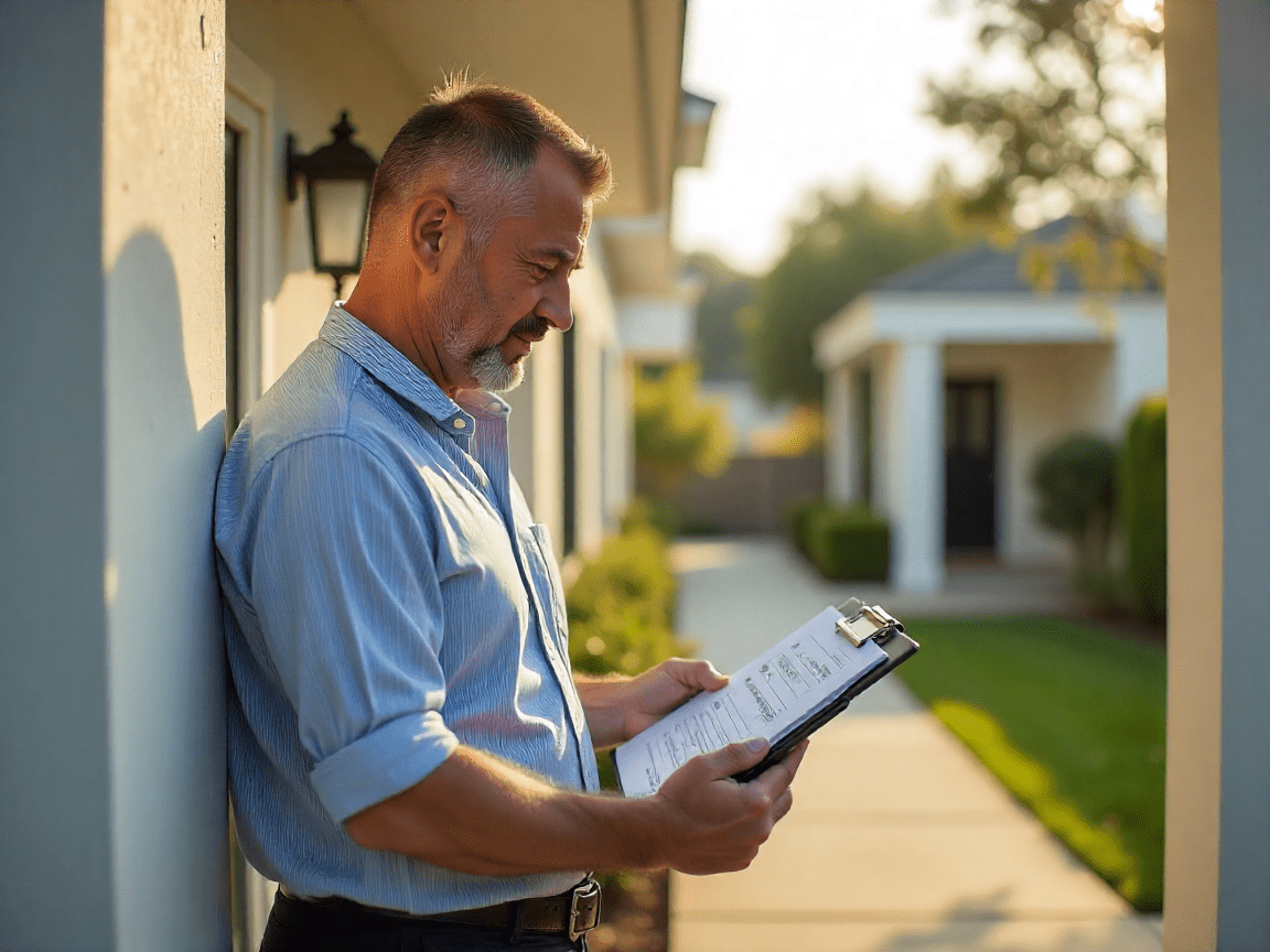 Professional real estate appraiser performing a property appraisal