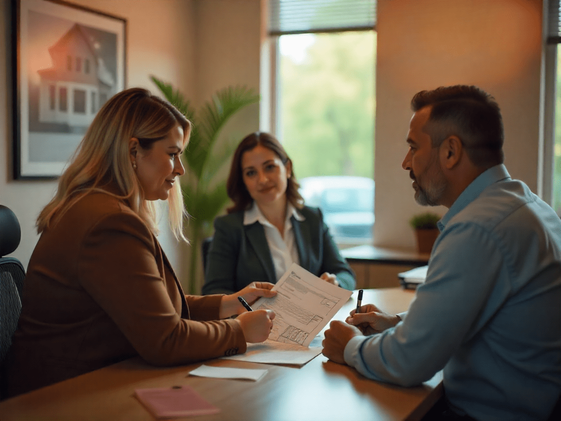Hispanic female real estate agent sitting at a desk