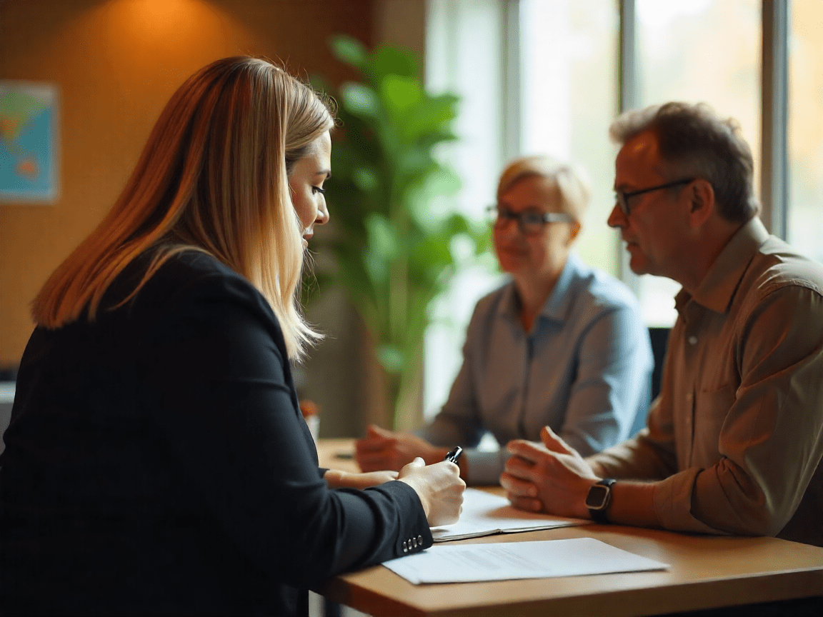 Real estate agent explaining closing process to clients