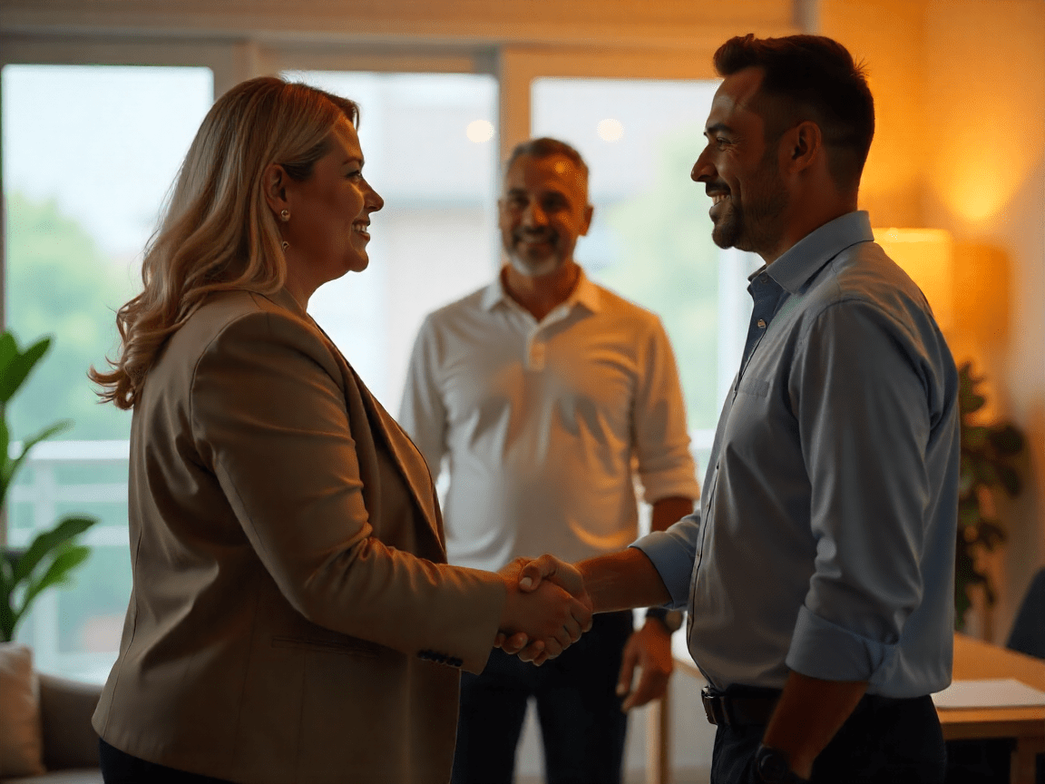 Real estate agent shaking hands with seller